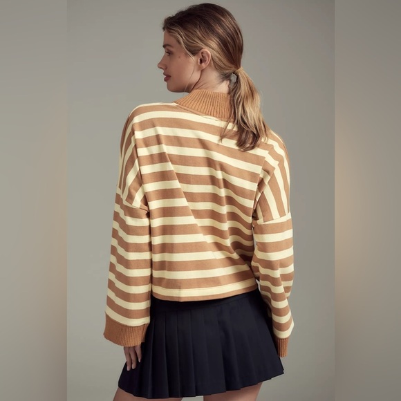 Anthropologie Maeve Cotton Boxy Oversized V-Neck Top sweater ribbed pullover - Picture 4 of 12